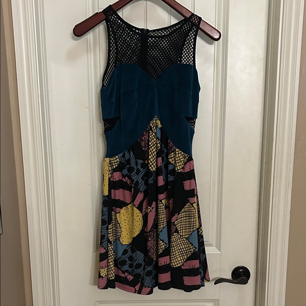 Nightmare Christmas Sally black mesh teal patchwork Dress - Picture 2 of 3